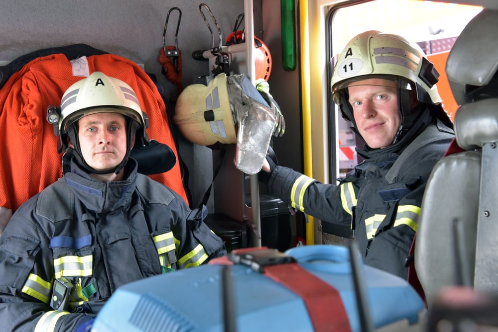 Firefighters in truck